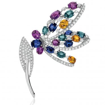 Exquisite Diamond and Colour Gem Stone Brooch