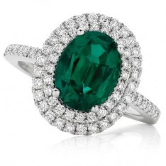 Oval Green Emerald with Double Diamond halo