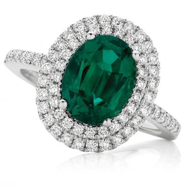 Oval Green Emerald with Double Diamond halo