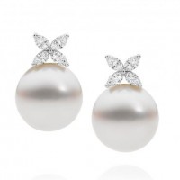 Pearl and Diamond Flower Earrings