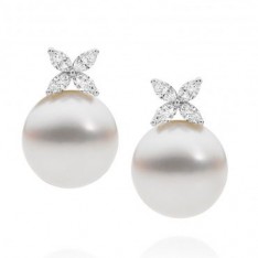 Pearl and Diamond Flower Earrings