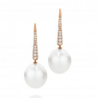 Rose Gold Pearl Drop and Diamond Earrings