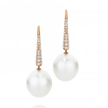 Rose Gold Pearl Drop and Diamond Earrings