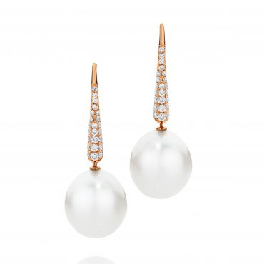 Rose Gold Pearl Drop and Diamond Earrings