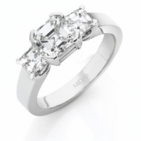 Asscher Cut White Gold Trilogy Ring
