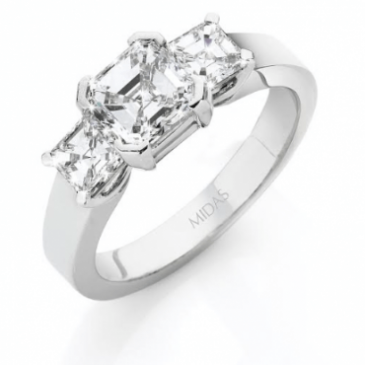 Asscher Cut White Gold Trilogy Ring