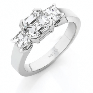 Asscher Cut White Gold Trilogy Ring