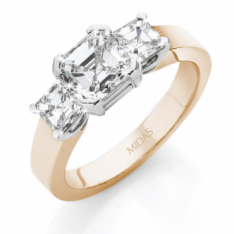 Asscher Cut Yellow Gold Trilogy Ring