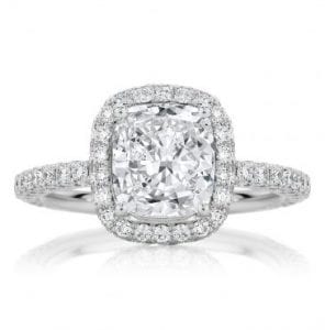 Cushion cut diamond halo engagement ring