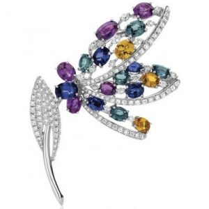 Exquisite Diamond and Colour Gem Stone Brooch