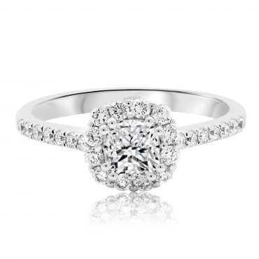 Elegant Cushion Cut Halo with Round Brilliant Band