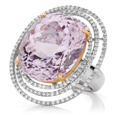 Triple Halo Rose Kunzite Ring