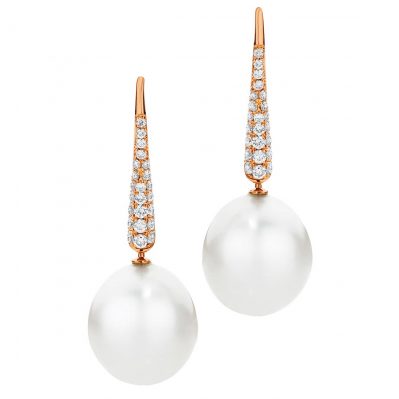 Rose Gold Pearl Drop and Diamond Earrings