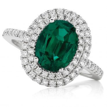 Oval Green Emerald with Double Diamond halo