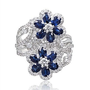 Blue Sapphire and Diamond Floral Ring