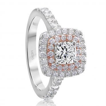 Two-toned Halo Cushion Cut Engagement Ring