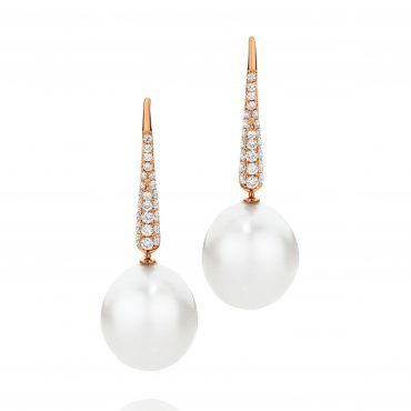Rose Gold Pearl Drop and Diamond Earrings