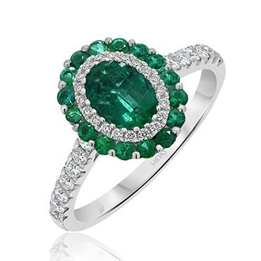 Oval Emerald with Diamond and Emerald Halo