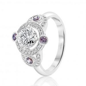 Vintage Pink Round Halo Diamond Engagement Ring