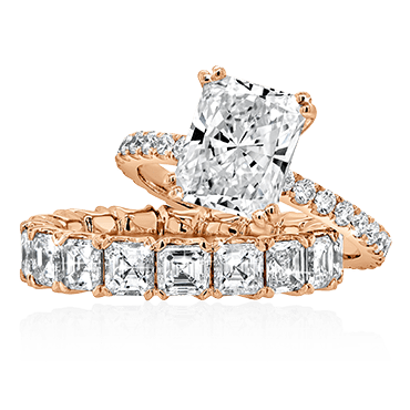 Radiant Cut Engagement Ring with Asscher Cut Wedding Band