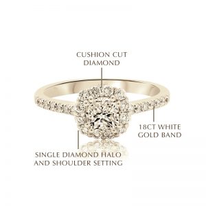 Elegant Cushion Cut Halo with Round Brilliant Band