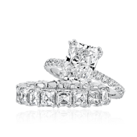 Radiant Cut Engagement Ring with Asscher Cut Wedding Band