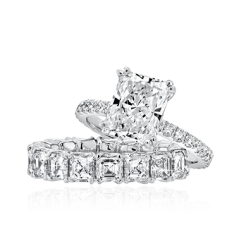 Radiant Cut Engagement Ring with Asscher Cut Wedding Band