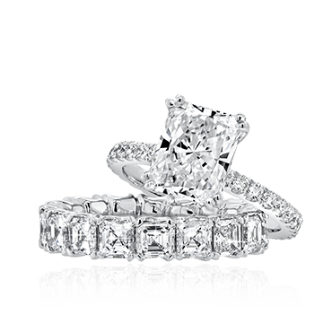 Radiant Cut Engagement Ring with Asscher Cut Wedding Band