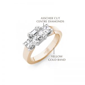 Asscher Cut Yellow Gold Trilogy Ring