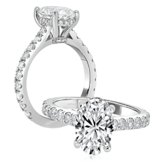Oval Solitaire with Hidden Halo and Diamond Band