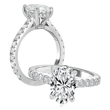 Oval Solitaire with Hidden Halo and Diamond Band