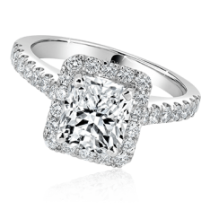 Radiant Cut Engagement Ring with Diamond Halo and Band