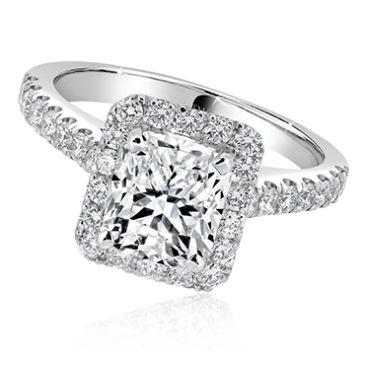 Radiant Cut Engagement Ring with Diamond Halo and Band