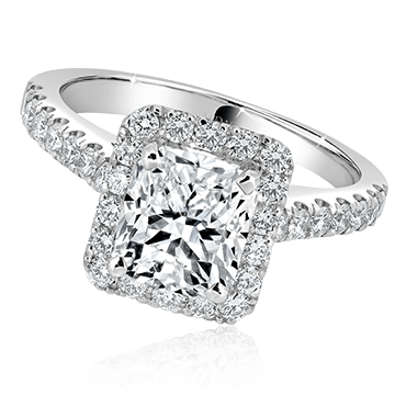 Radiant Cut Engagement Ring with Diamond Halo and Band