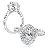 Oval Cut Engagement Ring with Double Round Diamond Halo