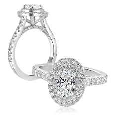 Oval Cut Engagement Ring with Double Round Diamond Halo