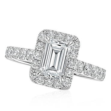 Graceful Emerald Cut with Round Brilliant Bridge & Halo