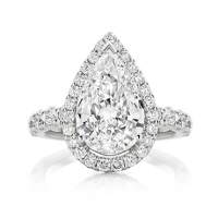Delicate Pear with Round Halo and Cathedral Band