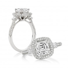 Asscher Cut Trilogy with Pavé Halo