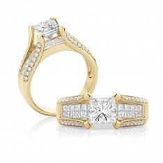 Princess Cut Diamond Split Band – Yellow Gold