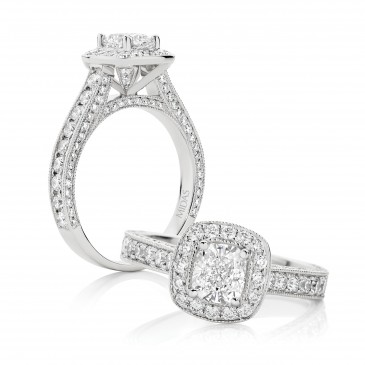 Cushion Cut with Pavé Halo and Milgrain edging
