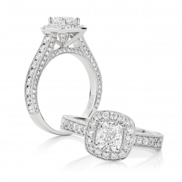 Cushion Cut with Pavé Halo and Milgrain edging