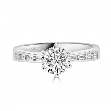 Round Solitaire with Baguette Diamond Band