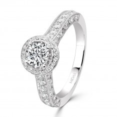 Round Brilliant Pavé Halo with Milgrain Sides
