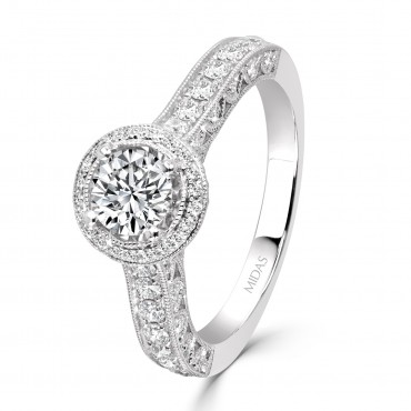 Round Brilliant Pavé Halo with Milgrain Sides