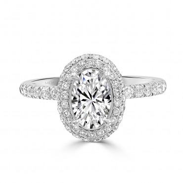 Oval Pavé Halo with Diamond Shoulders
