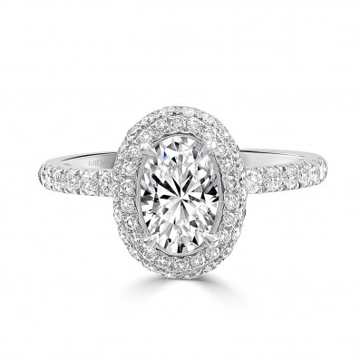 Oval Pavé Halo with Diamond Shoulders