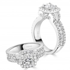 Cushion Cut Halo with Trio Band