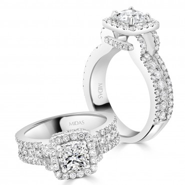 Cushion Cut Halo with Trio Band