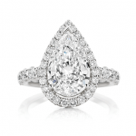 Delicate Pear with Round Halo and Cathedral Band